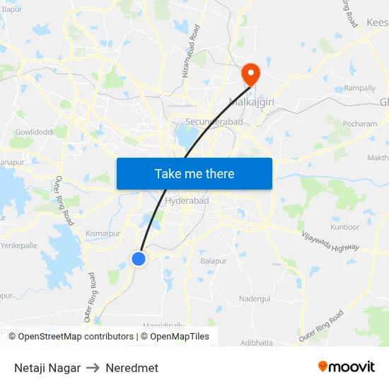 Netaji Nagar to Neredmet map
