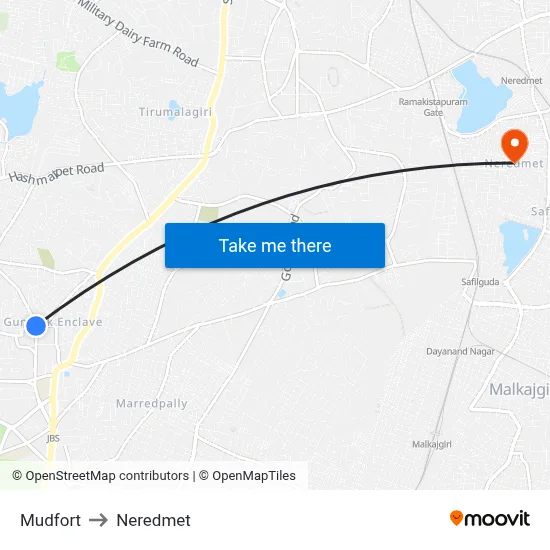 Mudfort Twd Hasmathpet to Neredmet map