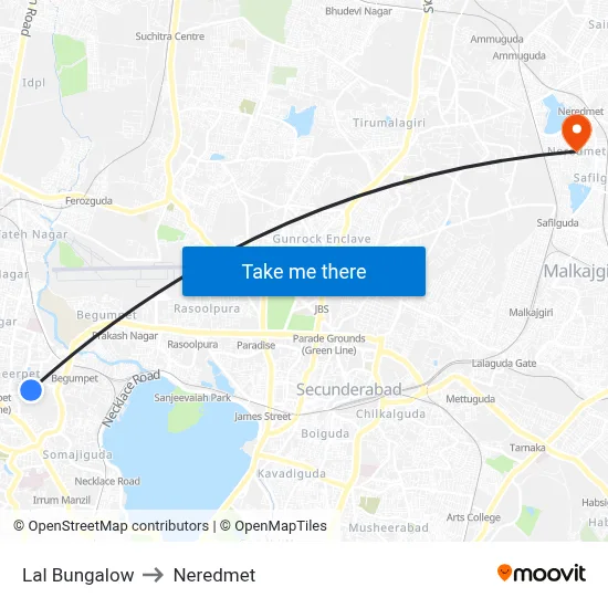 Lal Bunglow Twd Ameerpet to Neredmet map