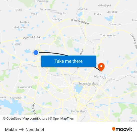 Makta Twd Gandi Maisamma to Neredmet map