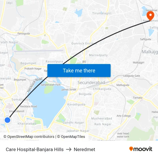 Care Hospital Twd RGIA to Neredmet map