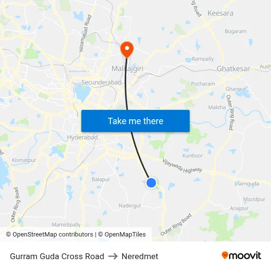 Gurramguda X Road Twd LB Nagar to Neredmet map