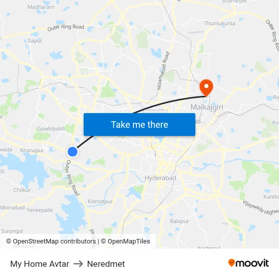 My Home Avtar to Neredmet map