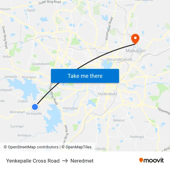 Yenkepally X Roads Twd Bakaram to Neredmet map
