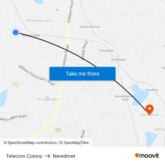 Telecom Colony Twd Secunderabad to Neredmet map