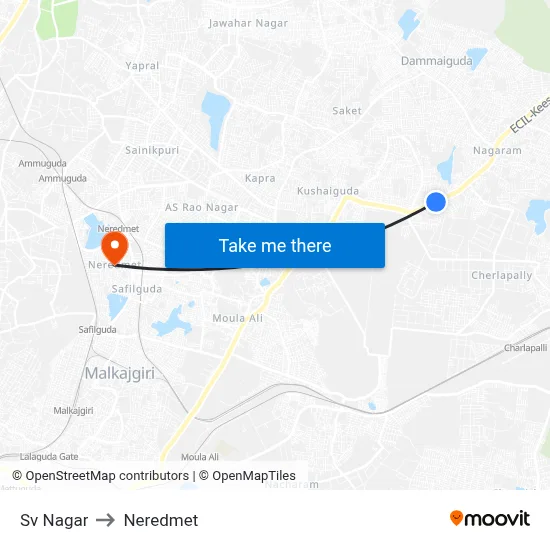 Sv Nagar Twd Secunderabad to Neredmet map