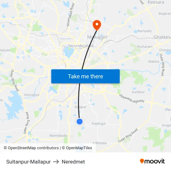 Sultan Pur Twd Balapur X Road to Neredmet map