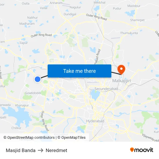 Masjid Banda Twd Lingampally to Neredmet map