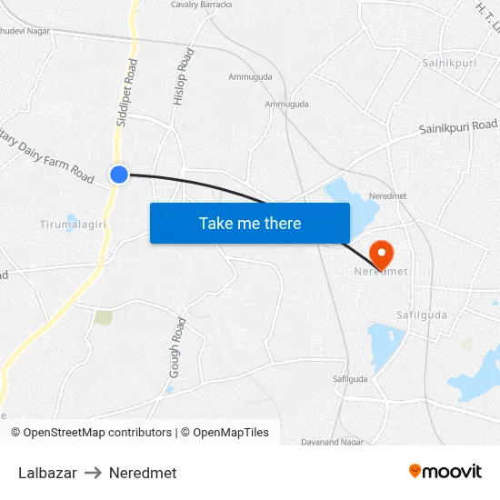 Lalbazar to Neredmet map