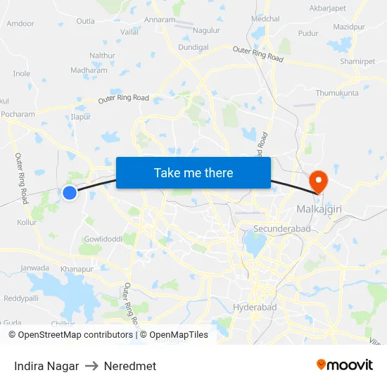 Indira Nagar Twd Kollur to Neredmet map