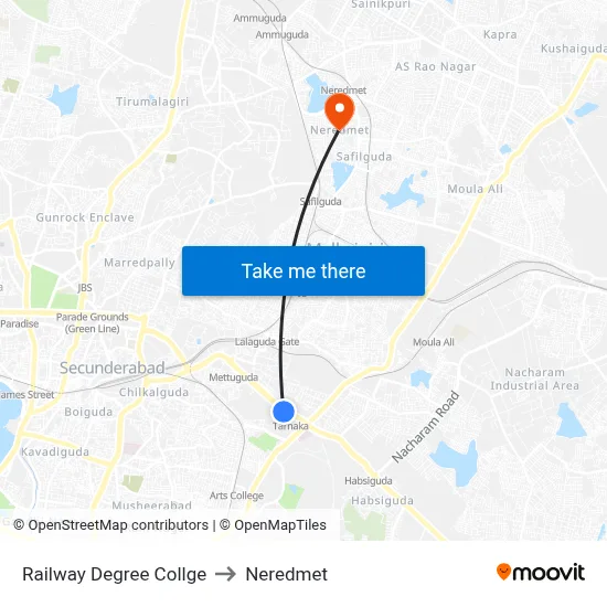 Railway Degree College Twd Secunderabad Rly Station to Neredmet map