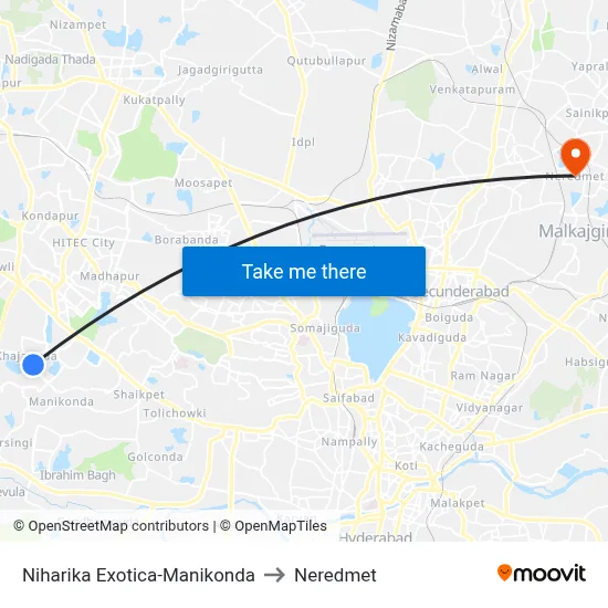 Niharika Exotica-Manikonda to Neredmet map