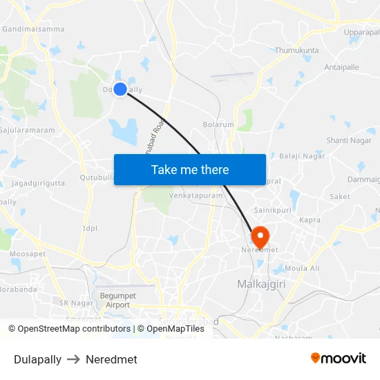 Doolapally Village Twd Kompalli to Neredmet map