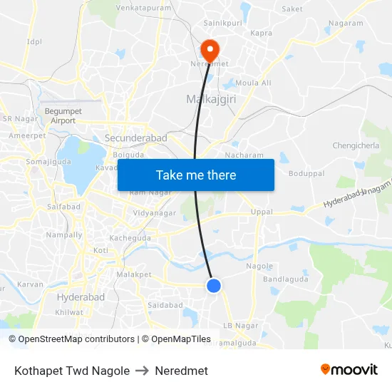 Kothapet Twd Nagole to Neredmet map