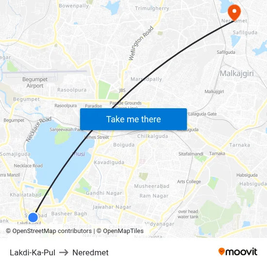 Lakdi-Ka-Pul to Neredmet map