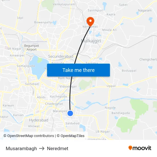Musarambagh to Neredmet map