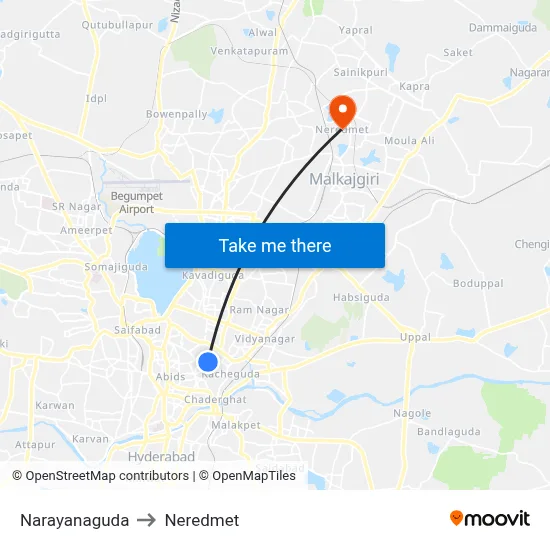Narayanaguda to Neredmet map