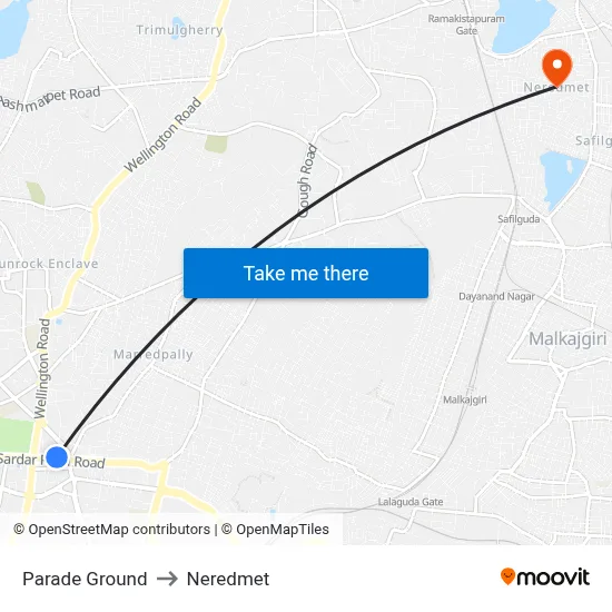 Parade Ground to Neredmet map
