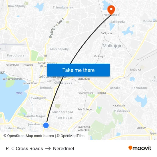 RTC Cross Roads to Neredmet map