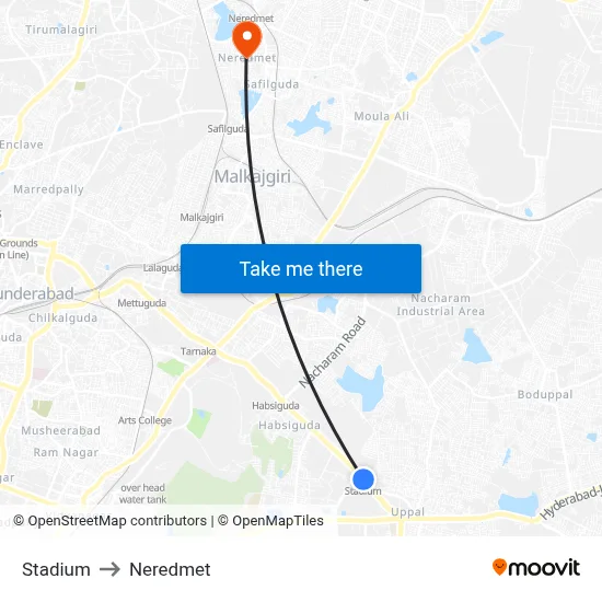 Stadium to Neredmet map