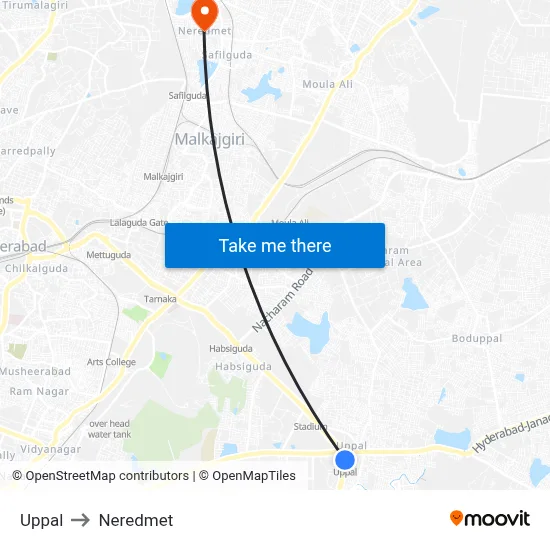 Uppal to Neredmet map