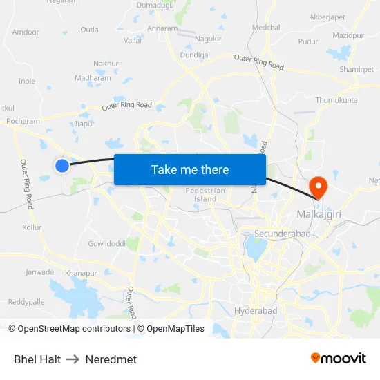 Bhel Halt to Neredmet map
