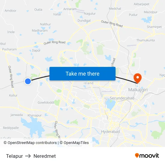 Telapur to Neredmet map