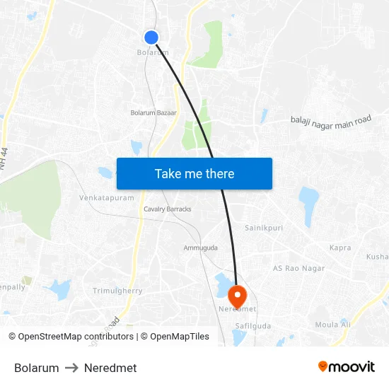 Bolarum to Neredmet map