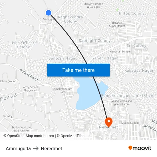 Ammuguda to Neredmet map