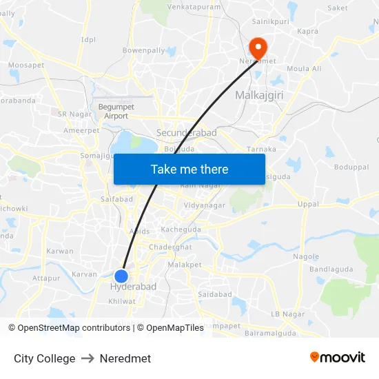 City College to Neredmet map
