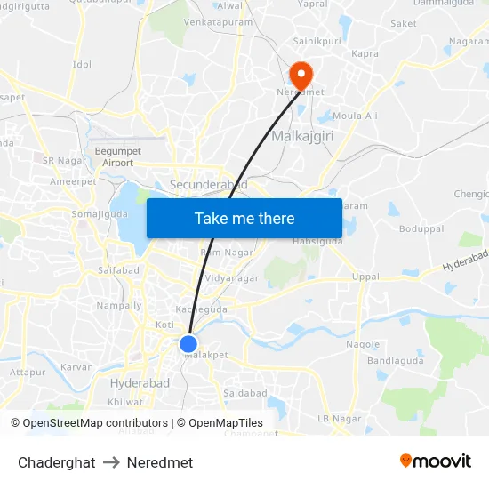 Chaderghat to Neredmet map
