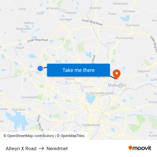 Allwyn X Road to Neredmet map