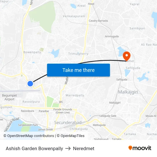 Ashish Garden Bowenpally to Neredmet map