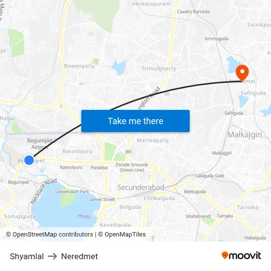 Shyamlal to Neredmet map