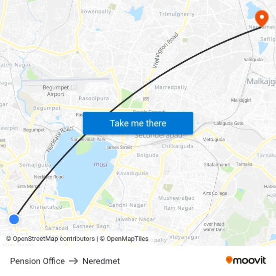 Pension Office to Neredmet map