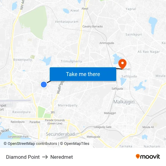 Diamond Point to Neredmet map