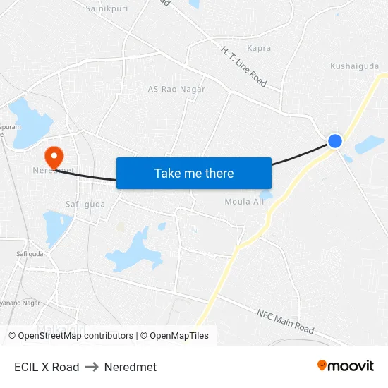 ECIL X Road to Neredmet map