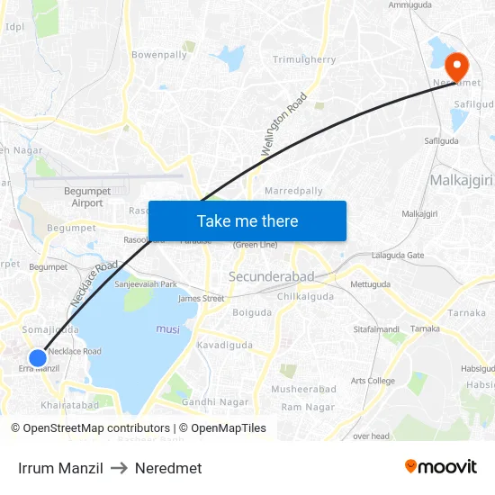 Irrum Manzil to Neredmet map