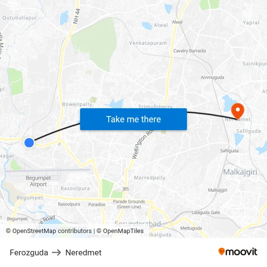 Ferozguda to Neredmet map