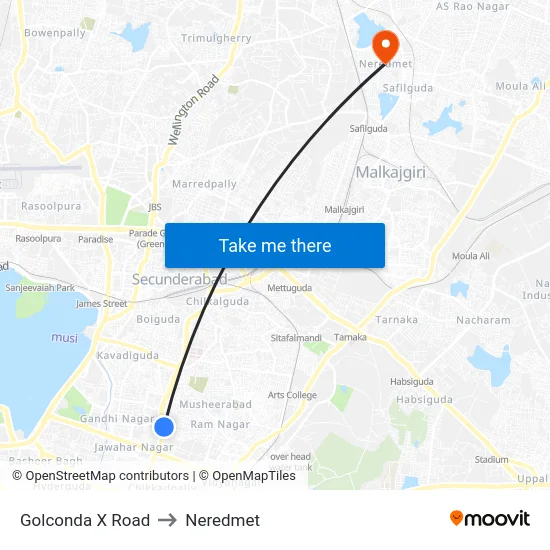 Golconda X Road to Neredmet map