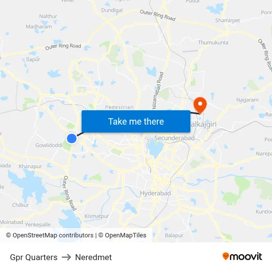 Gpr Quarters to Neredmet map