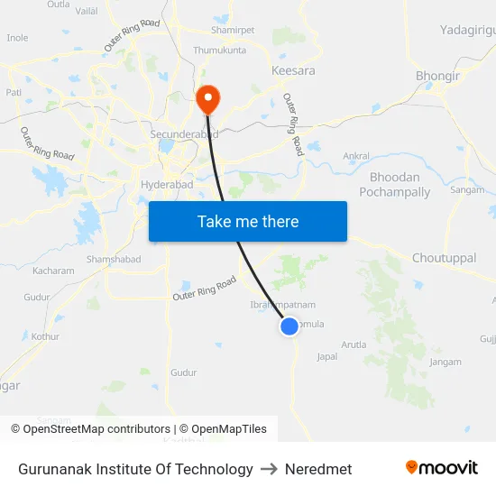 Gurunanak Institute Of Technology to Neredmet map
