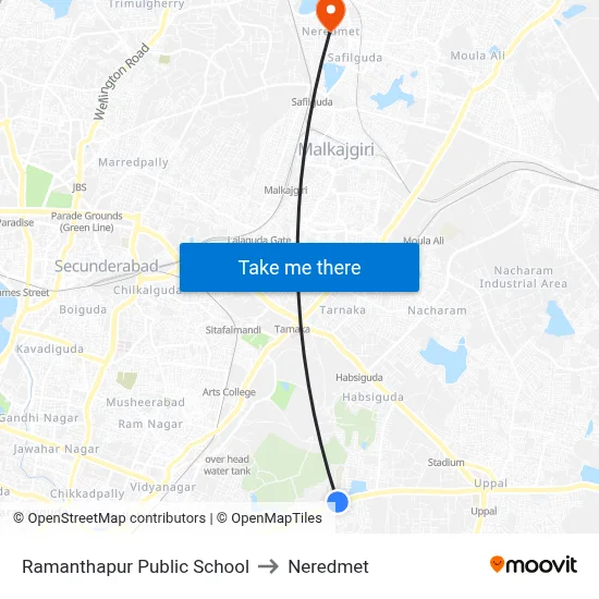 Ramanthapur Public School to Neredmet map