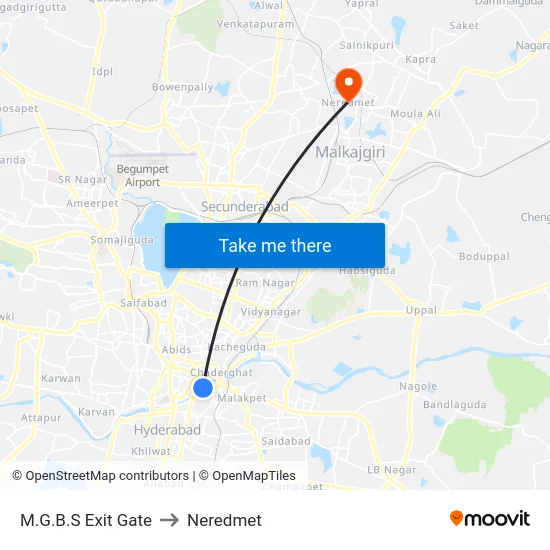 M.G.B.S Exit Gate to Neredmet map