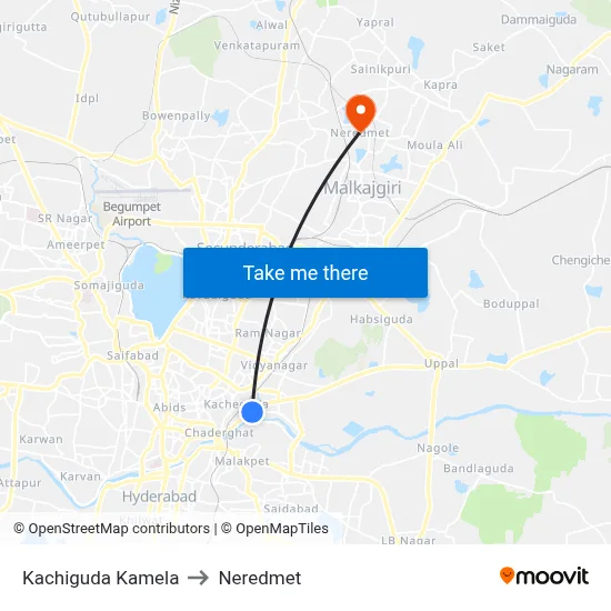 Kachiguda Kamela to Neredmet map