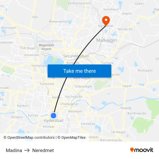Madina to Neredmet map