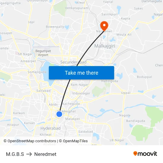 M.G.B.S to Neredmet map