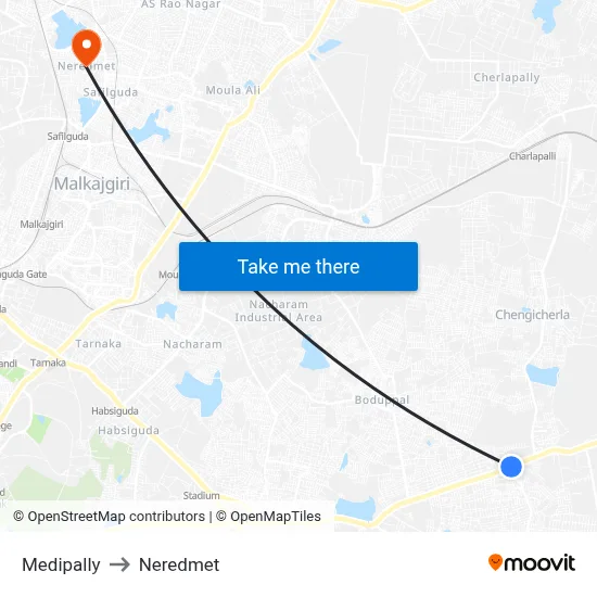 Medipally to Neredmet map