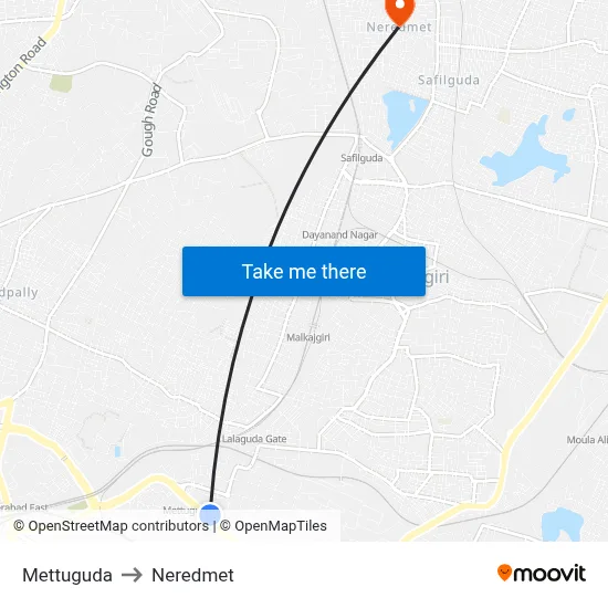 Mettuguda to Neredmet map