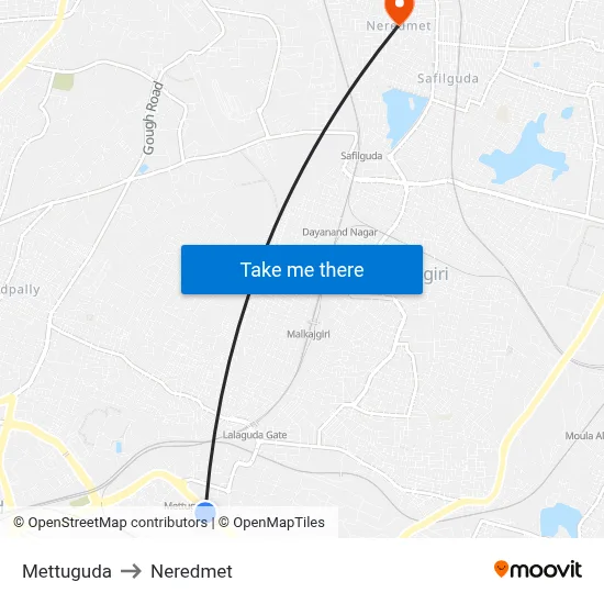 Mettuguda to Neredmet map